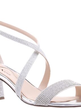 New In Box - Never Worn! Nina Silver Crystal Embellished Block Heel Sandal